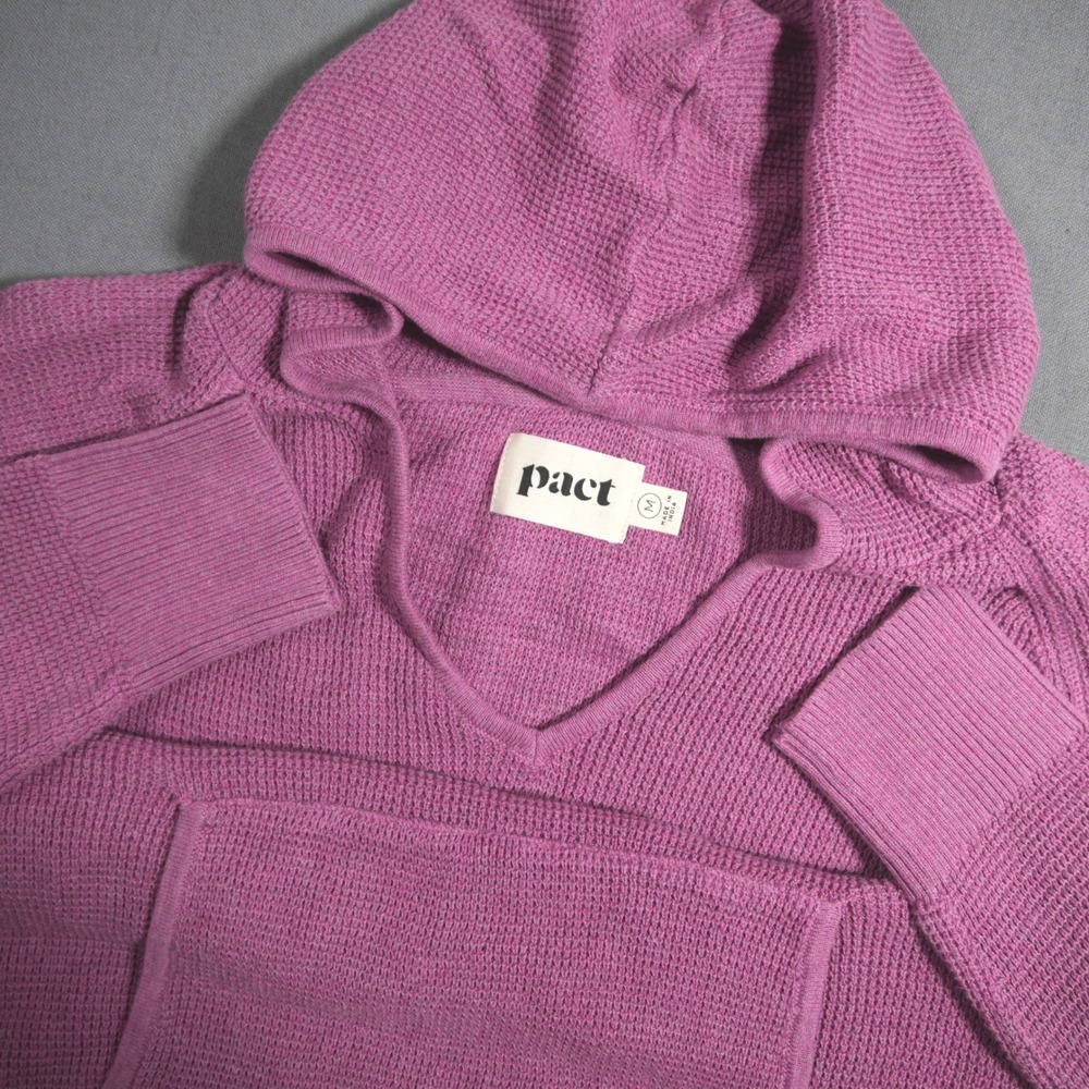 Pact Waffle Knit V-Neck Raglan Organic Women Hoodie M Y2K Pink Lightweight